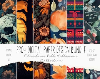 BUNDLE di carta digitale per le feste, motivi autunnali, disegni di Halloween, sfondo natalizio, Cottagecore, floreale, album di ritagli, diario spazzatura, 12x12