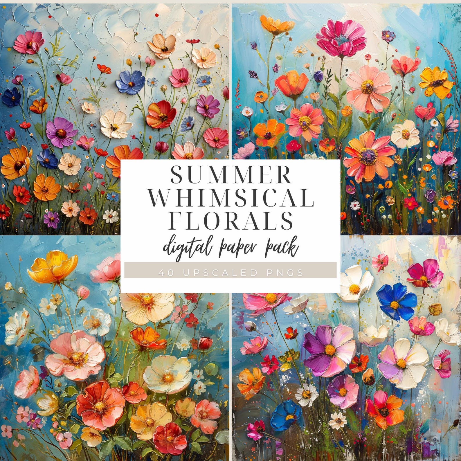 Whimsical Summer Floral PNG Boho Garden Digital Paper Pack Watercolor ...