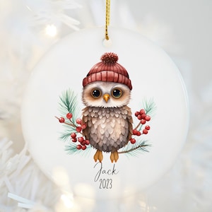 New Baby Christmas Ornament, Custom Owl Family Ornament, Baby's First Christmas Ornament, New Parent Ornament Gift, Custom Ceramic Ornament