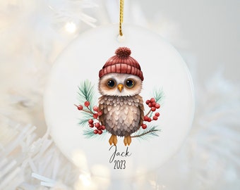 New Baby Christmas Ornament, Custom Owl Family Ornament, Baby's First Christmas Ornament, New Parent Ornament Gift, Custom Ceramic Ornament