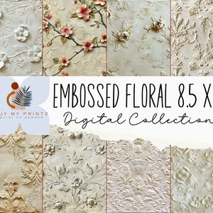 8.5 x 11 Embossed Elegant Floral Digital Paper, 24 Pages For Junk Journal Backgrounds, Scrapbooking, Art and Craft, Instant Download, CU