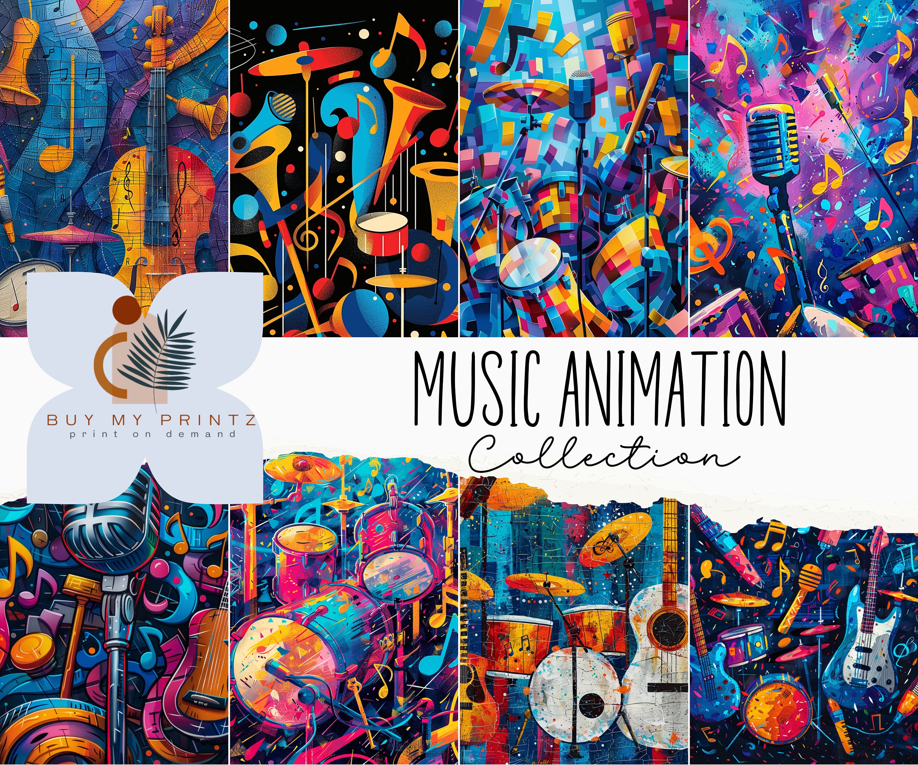 Musical Band Pattern Digital Printable Paper Pack, Animation Themed ...