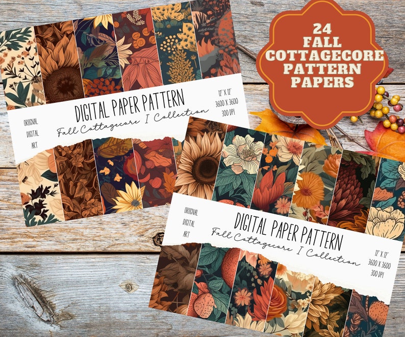 Fall Cottagecore BUNDLE Digital Paper Set, 80 Fall Forestcore Botanical ...