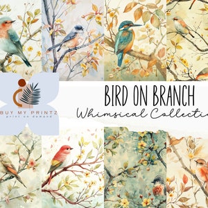 Oiseaux fantaisistes sur branche, 8,5 x 11 po, pages de journal indésirables, scrapbooking, travaux manuels, téléchargement immédiat, kit numérique imprimable, CU