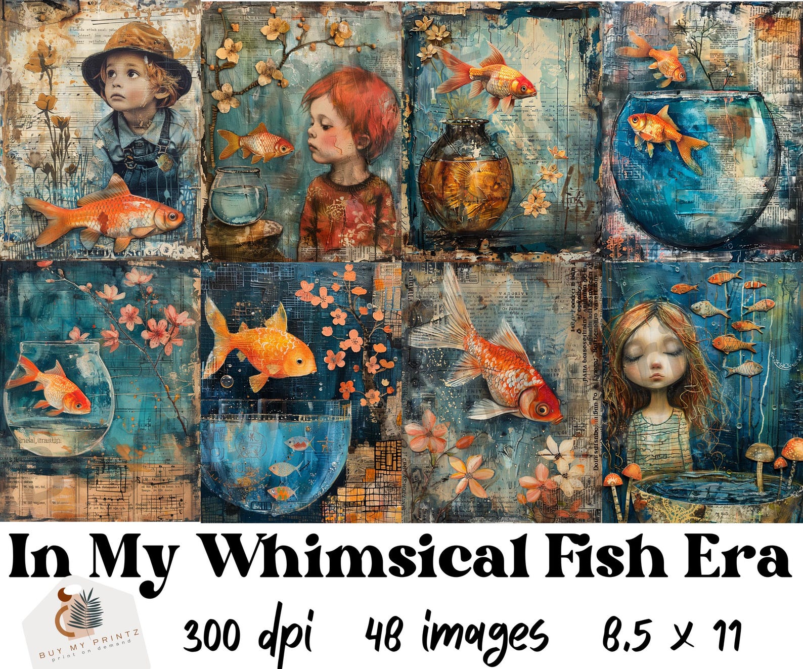 In My Whimsical Fish Era Sheets, 48 PNG Graphics, Surreal Whimsy Fish ...
