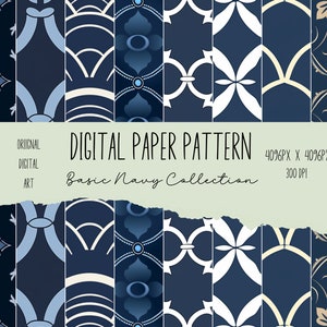 Premium Navy Background Digital Papers, Navy Seamless Pattern, Vintage ...