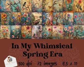 In My Whimsical Spring Era Sheets, 72 Mixed Media Watercolor Junk Journal, PNGs, Printable Paper, Digital Download Scrapbook, Commercial Use