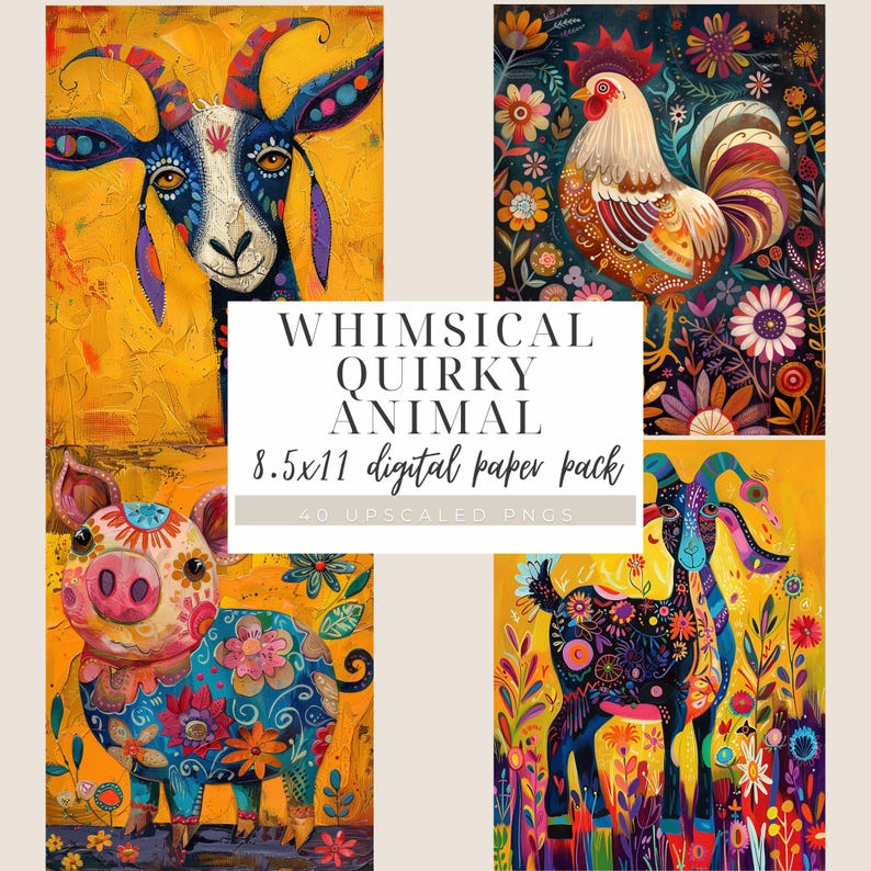 Whimsical Quirky Farm Animal PNG Bundle Cute Animal Digital Animal ...