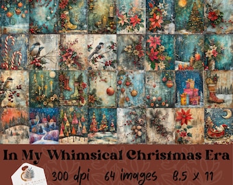 May include: A collection of 64 Christmas-themed digital images, each with a unique watercolor design. The images feature festive elements like ornaments, birds, poinsettias, and Christmas trees. The text "In My Whimsical Christmas Era" is displayed.