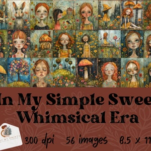 Fogli stampabili semplici, stravaganti e stravaganti, estetica primaverile, download digitale, set di carta retrò, stravaganza primaverile, tecnica mista, PNG, arte primaverile giocosa