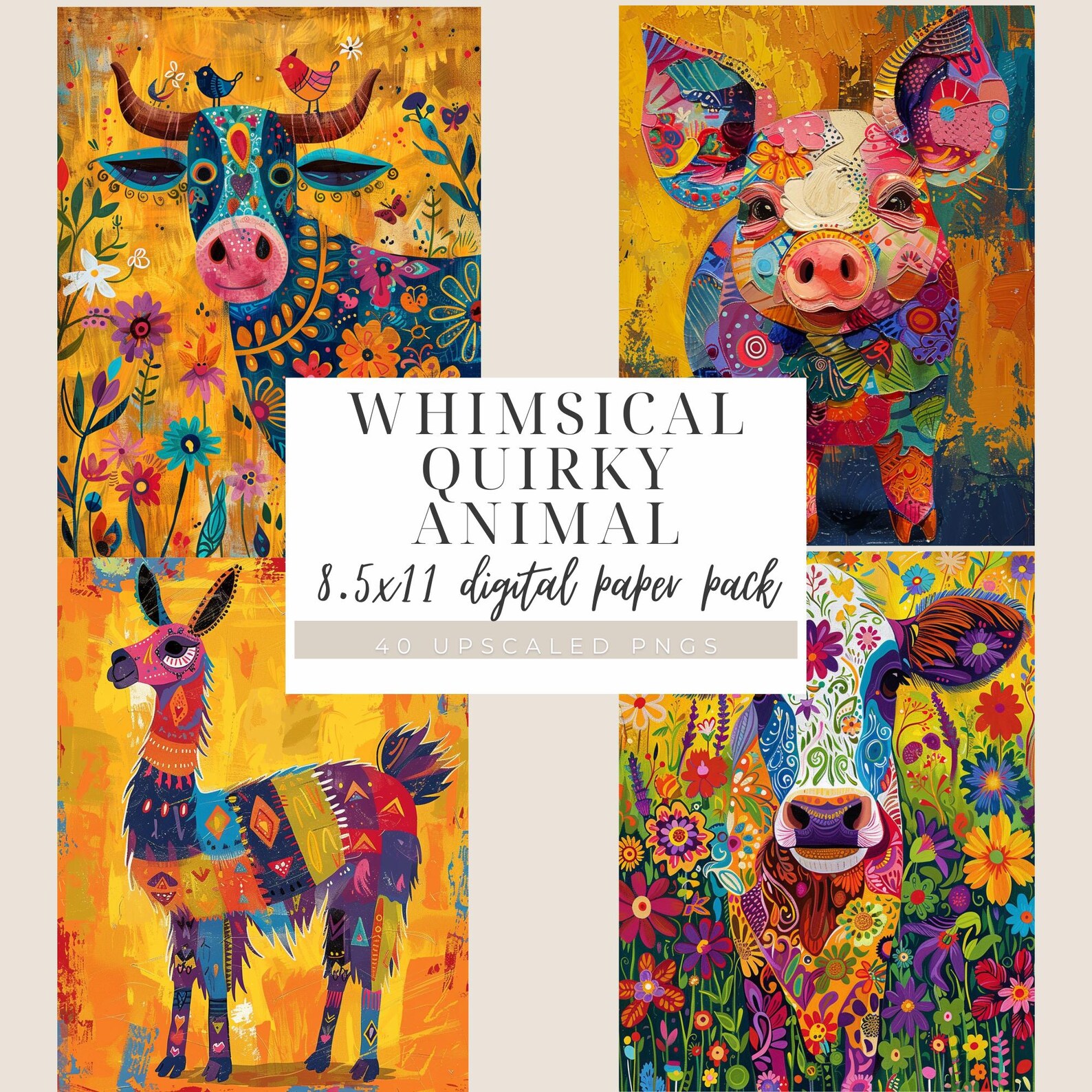 Whimsical Quirky Farm Animal PNG Bundle Cute Animal Digital Animal ...