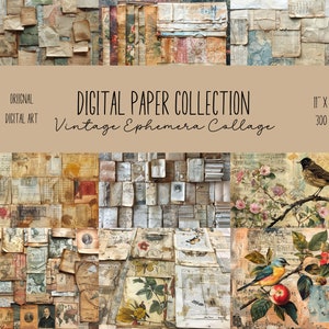 Vintage Ephemera Digital Paper Antique Collage Scrapbook Paper Aged Letter Junk Journal Printables Shabby Chic Printable Downloadable Sheets