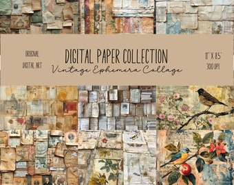 Vintage Ephemera Digital Paper Antique Collage Scrapbook Paper Aged Letter Junk Journal Printables Shabby Chic Printable Downloadable Sheets