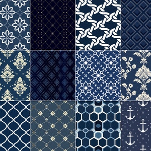 Premium Navy Background Digital Papers, Navy Seamless Pattern, Vintage ...