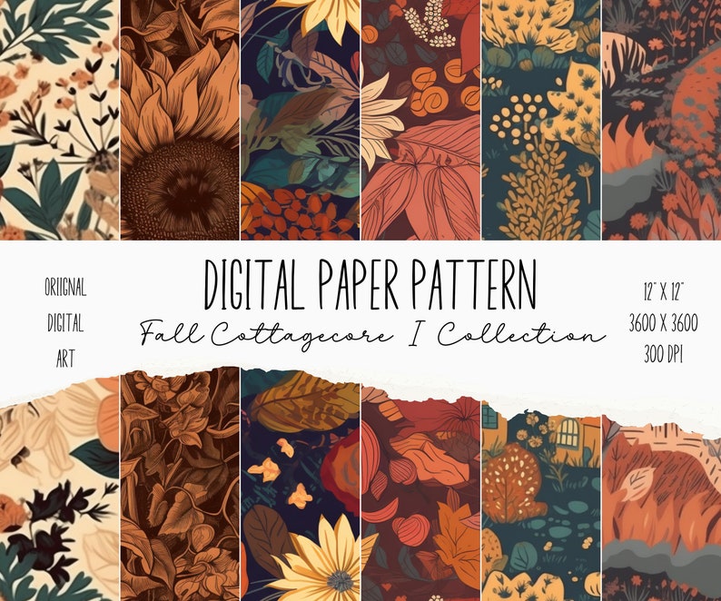 24 Fall Cottagecore I Digital Paper Set, Fall Flowers Pattern, Autumn ...