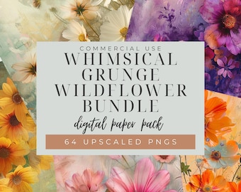 Skurril Grunge Wildblume Digitales Papier Bundle Aquarell Floral Download Botanischen Ästhetischen Hintergrund Viktorianischen Junk Journal Sammelalbum