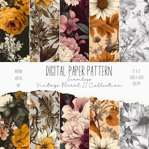 Vintage Floral III Digital Paper Set, Vintage Flowers Pattern, Shabby Chic Digital Paper Pack, Vintage Roses Scrapbook, Junk Journal, 12x12