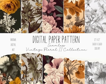 Conjunto de papel digital Vintage Floral III, patrón de flores vintage, paquete de papel digital Shabby Chic, álbum de recortes Vintage Roses, Junk Journal, 12 x 12