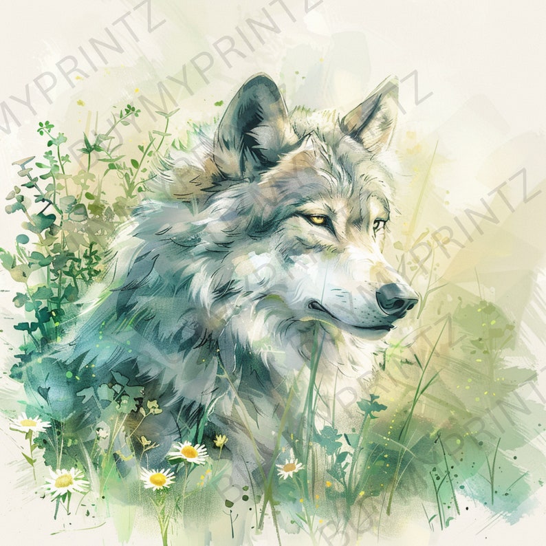 8 Wolf in Nature Clipart, Printable Watercolor High Quality Pngs ...