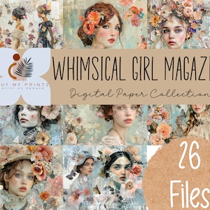Paquete de papel digital para revista Whimsical Girl de los años 50, mujeres retro de mediados de siglo, ilustraciones para hacer tarjetas del Día de la Madre vintage, Junk Journal, CU