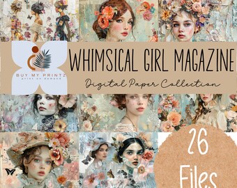 50s Whimsical Girl Magazine Digital Paper Bundle, Retro Mid-Century Women, Vintage Mothers Day Card Making Illustrations, Junk Journal, CU