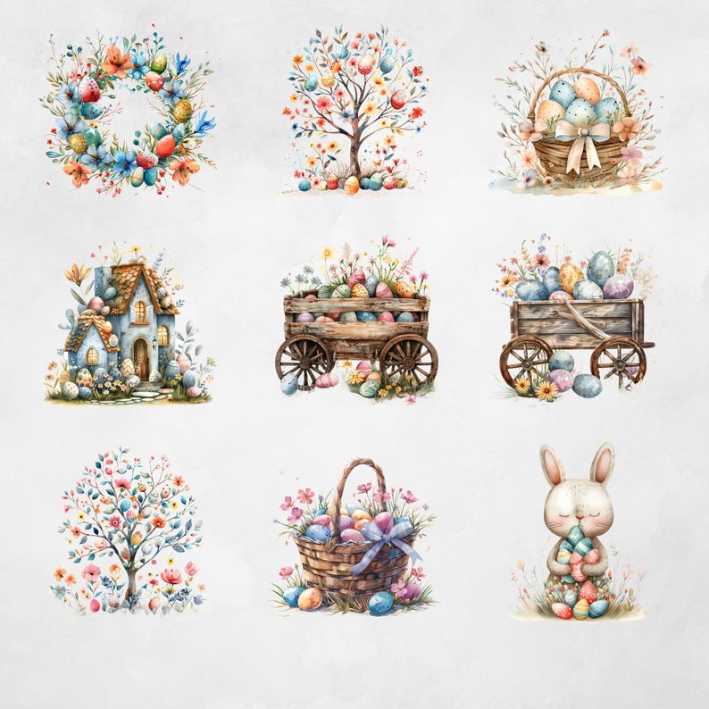 Watercolor Easter PNG Bundle | Transparent Spring Clipart | Bunny ...