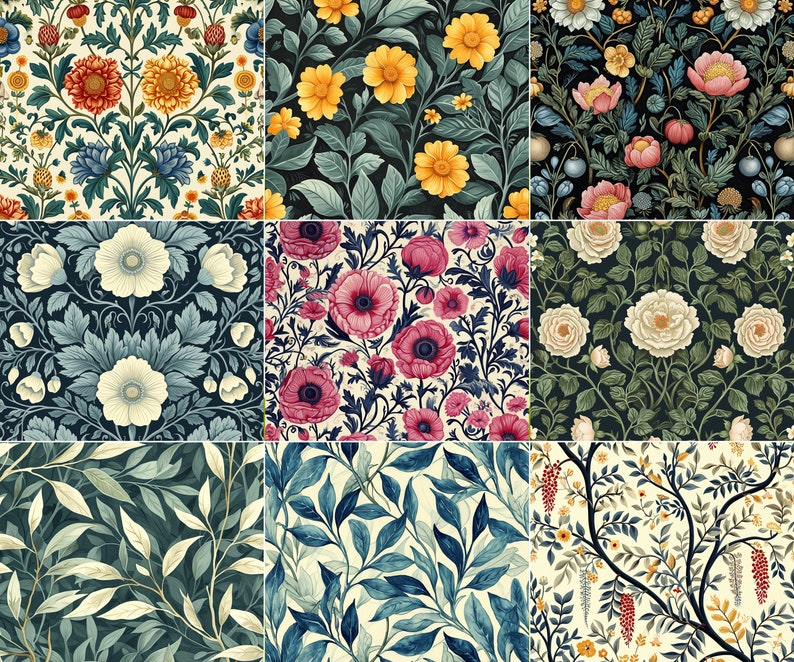 William Morris III Inspired Digital Paper, Printable Decoupage