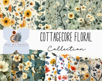 Cottagecore Floral Seamless Pattern, Digital Craft Paper Bundle, Commercial Use, Crafting, Decoupage, Junk Journal, Scrapbook, 12 x 12