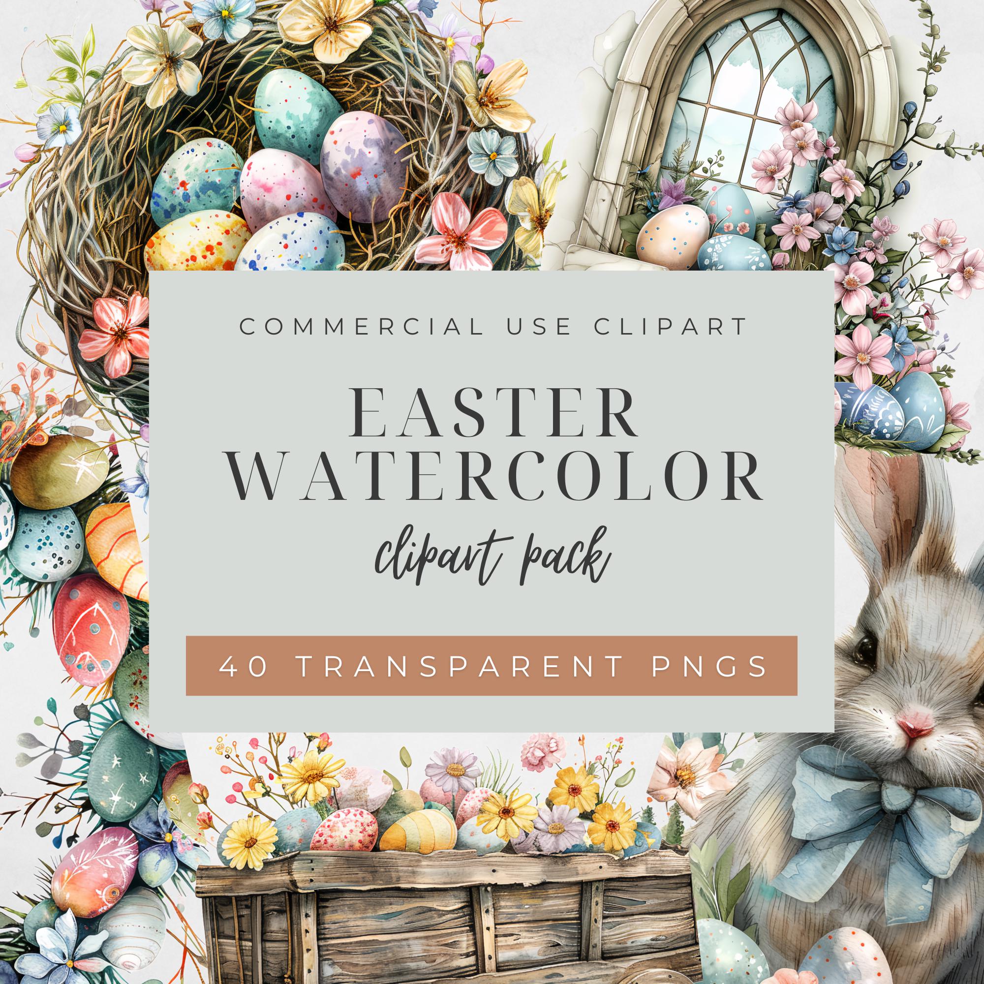 Watercolor Easter PNG Bundle | Transparent Spring Clipart | Bunny ...