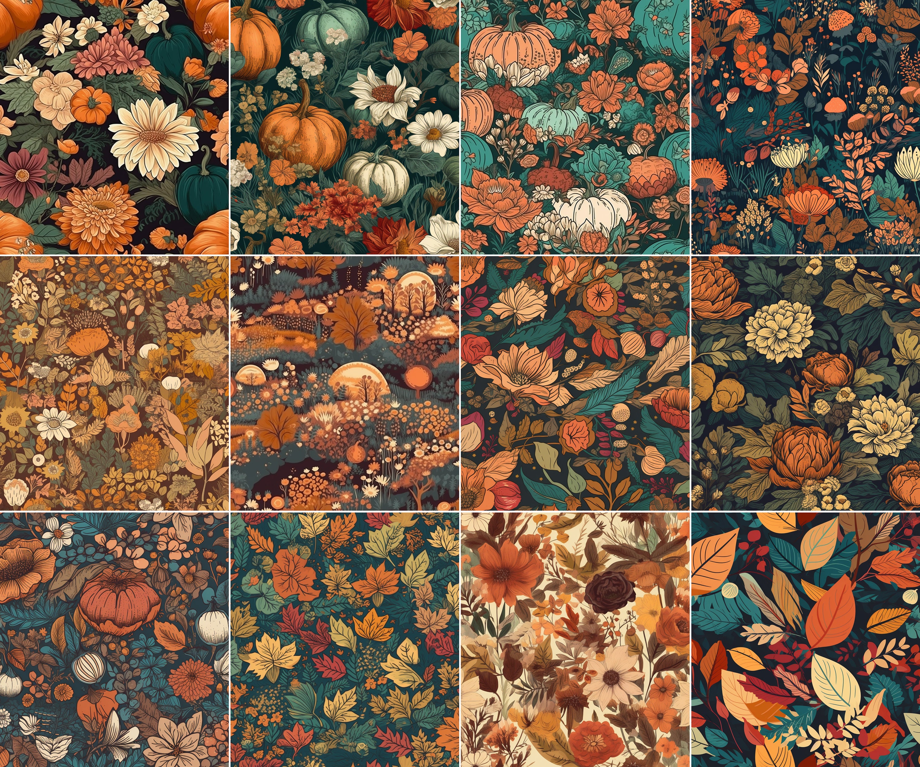 24 Fall Cottagecore II Digital Paper Set, Fall Flowers Pattern, Autumn ...