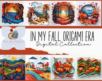 36 Fall Origami Digital Papers, Autumn Downloadable PNG Set, Scrapbook, Fall Leaves, Pumpkin Printables, Junk Journal, Art Card Making, CU