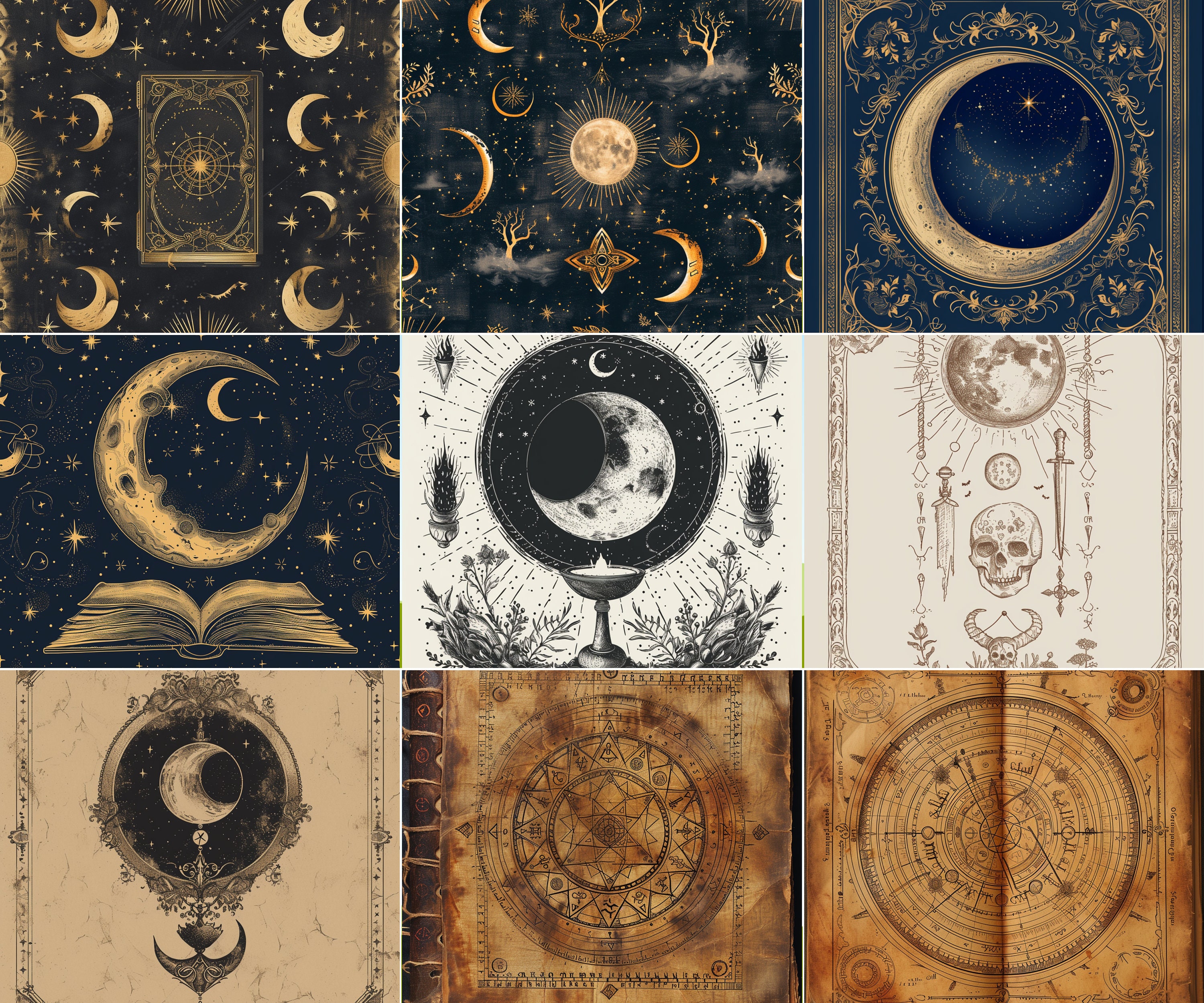 Spell Design Pattern Spell Book Digital Paper for Witch Digital Scrapbooking, Magical Web ...