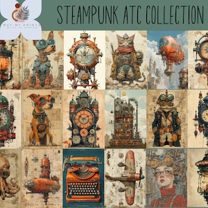 Steampunk Junk Journal ATC Cards Vintage Digital Download Fantasy Embellishments Industrial Grunge Ephemera Printable Art and Craft, CU