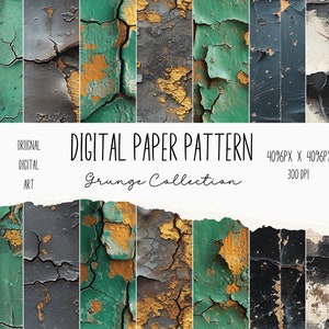 Grunge Digital Paper Pack, Scrapbook Paper, Printable Paper, Vintage Digital Download, Distressed Texture, Grunge Background, Scrapbook