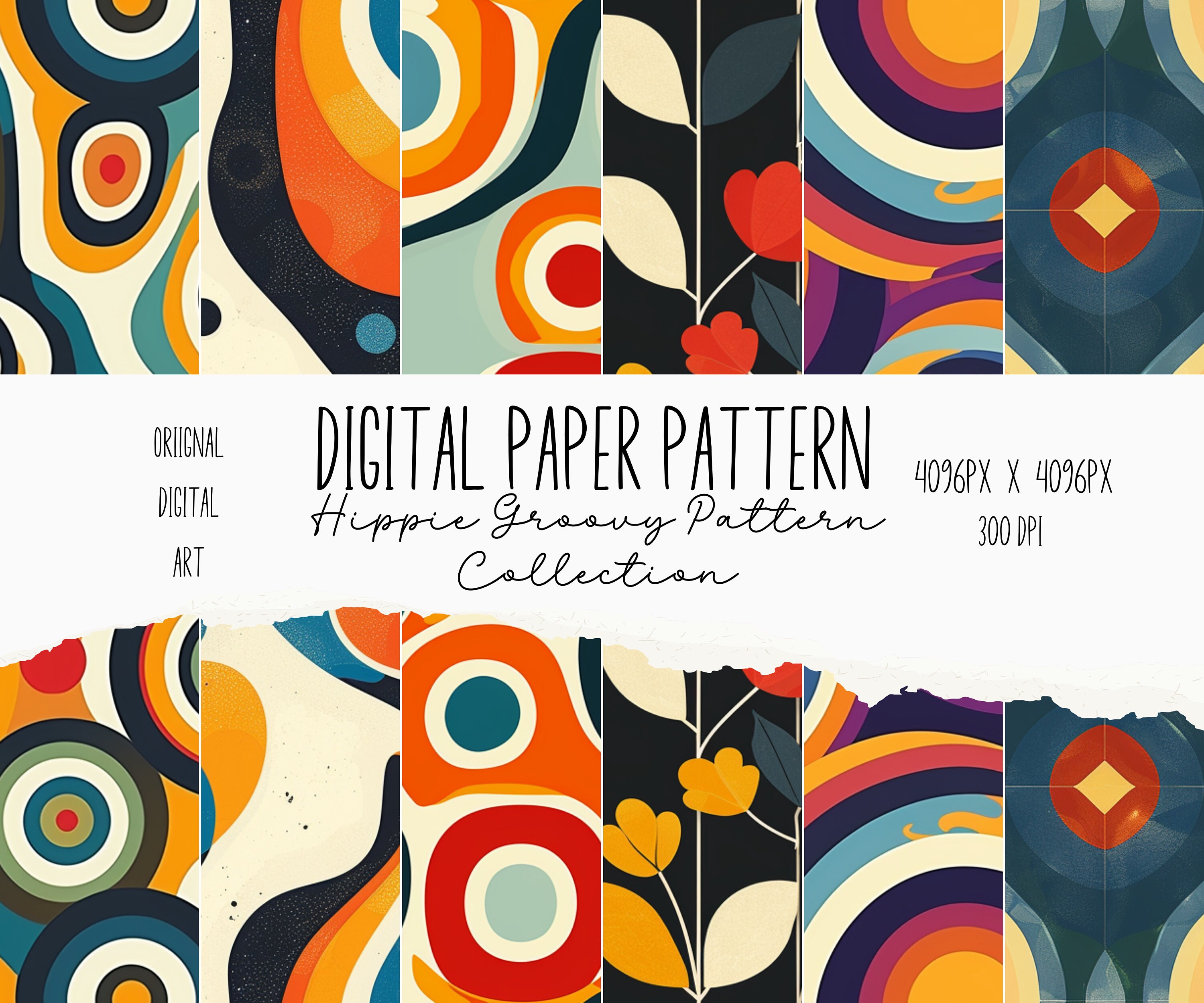 Retro Groovy Pattern Digital Paper Set, Retro 70s Hippie Pattern, 70s ...