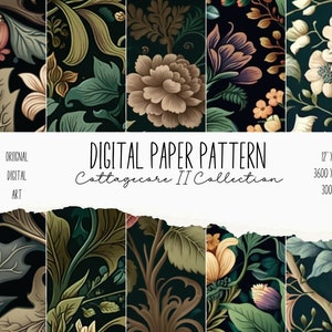 Cottagecore 2 Digital Paper Set, Forestcore Pattern, Botanical Floral Pattern, Cottagecore Background, Scrapbook, Junk Journal, 12 x 12