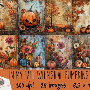 Folhas da Era das Abóboras Caprichosas do Meu Outono, 28 Diário de Junk em Aquarela de Mídia Mista, PNGs, Papel para Impressão, Álbum de Recortes para Download Digital, CU