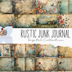 Rustic Junk Journal Background Papers, Whimsical & Floral Digital Download Paper Set, Scrapbook, PNG, 17 x 11, DIY Card Making Pack, CU
