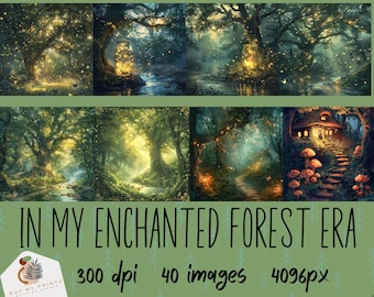In My Enchanted Forest Era Sheets, Printable Fantasy Digital Paper, Magical Mystery Woodland, Scrapbooking Instant Download Junk Journal, CU