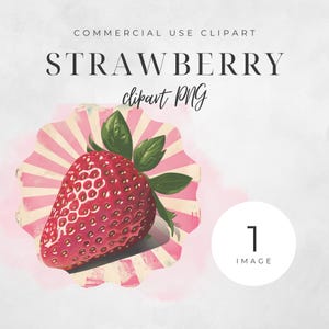 Aquarelle fraise Clipart Image, design fruité rétro rose, cottagecore vintage, baies mignonnes png, motifs sublimation, fraises, CU