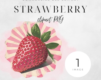Watercolor Strawberry Clipart Image, Pink Retro Fruit Design, Vintage Cottagecore, Cute Berry png, sublimation designs, Strawberries, CU