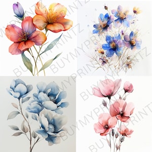 20 clipart de flores diversas, impressão de flores, clipart em aquarela para impressão, PNGs de alta qualidade, download digital, artesanato em papel, diários indesejados