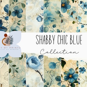 24 Blue Watercolor Floral Digital Paper Seamless Shabby Chic Instant Printable   Download Wildflower Scrapbook Junk Journal Paper PNG CU