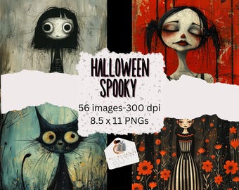 In My Halloween Spooky Whimsical, 56 Vintage Halloween Images, Whimsical Spooky Graphics, Digital Art, Junk Journal, Instant Downland, CU