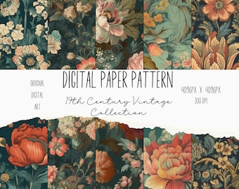 Vintage Floral Digital Paper Set 19th Century Bundle Coquette Aesthetic Botanical Background Victorian Junk Journal Paper Rustic Scrapbook