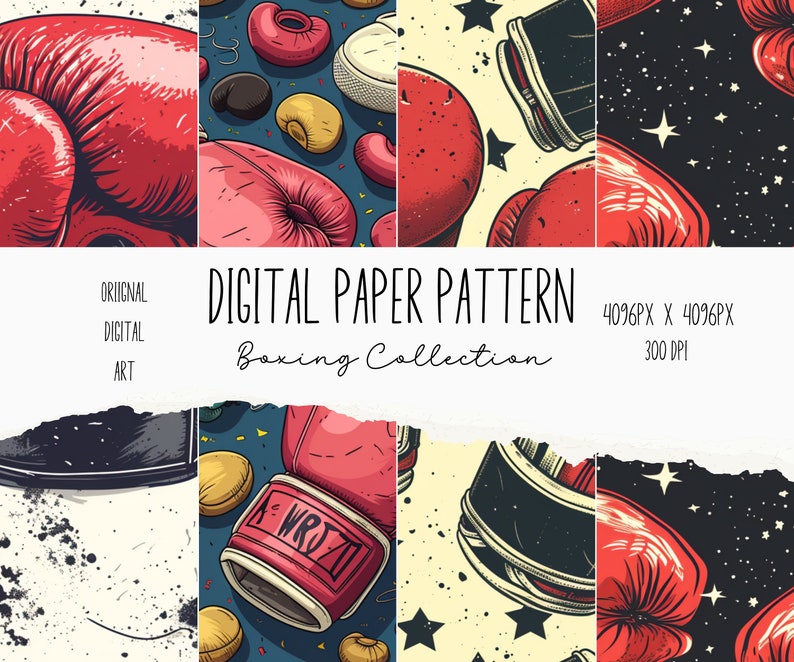Boxing Seamless Pattern Digital Paper File, Downloadable PNG ...
