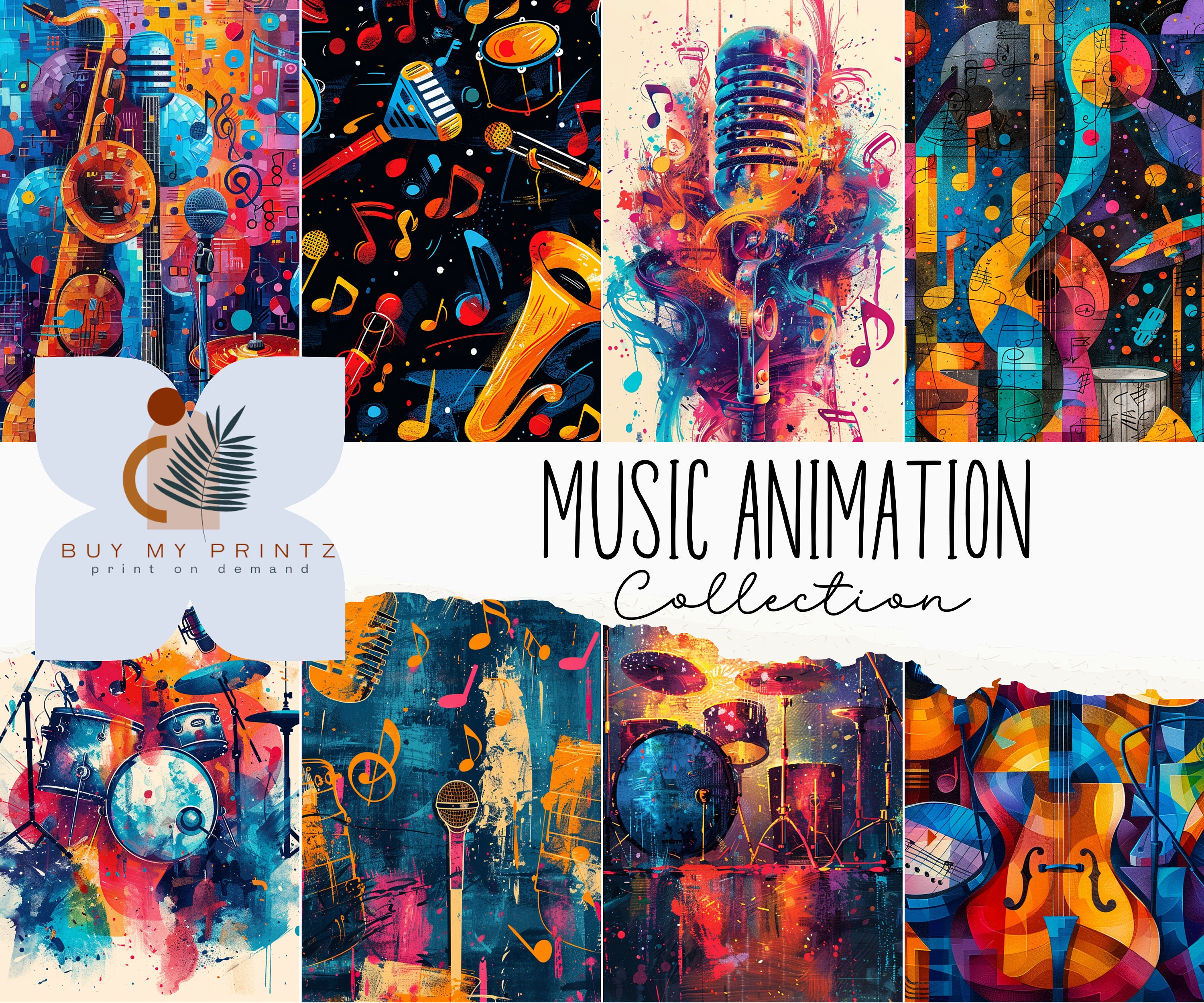 Musical Band Pattern Digital Printable Paper Pack, Animation Themed ...
