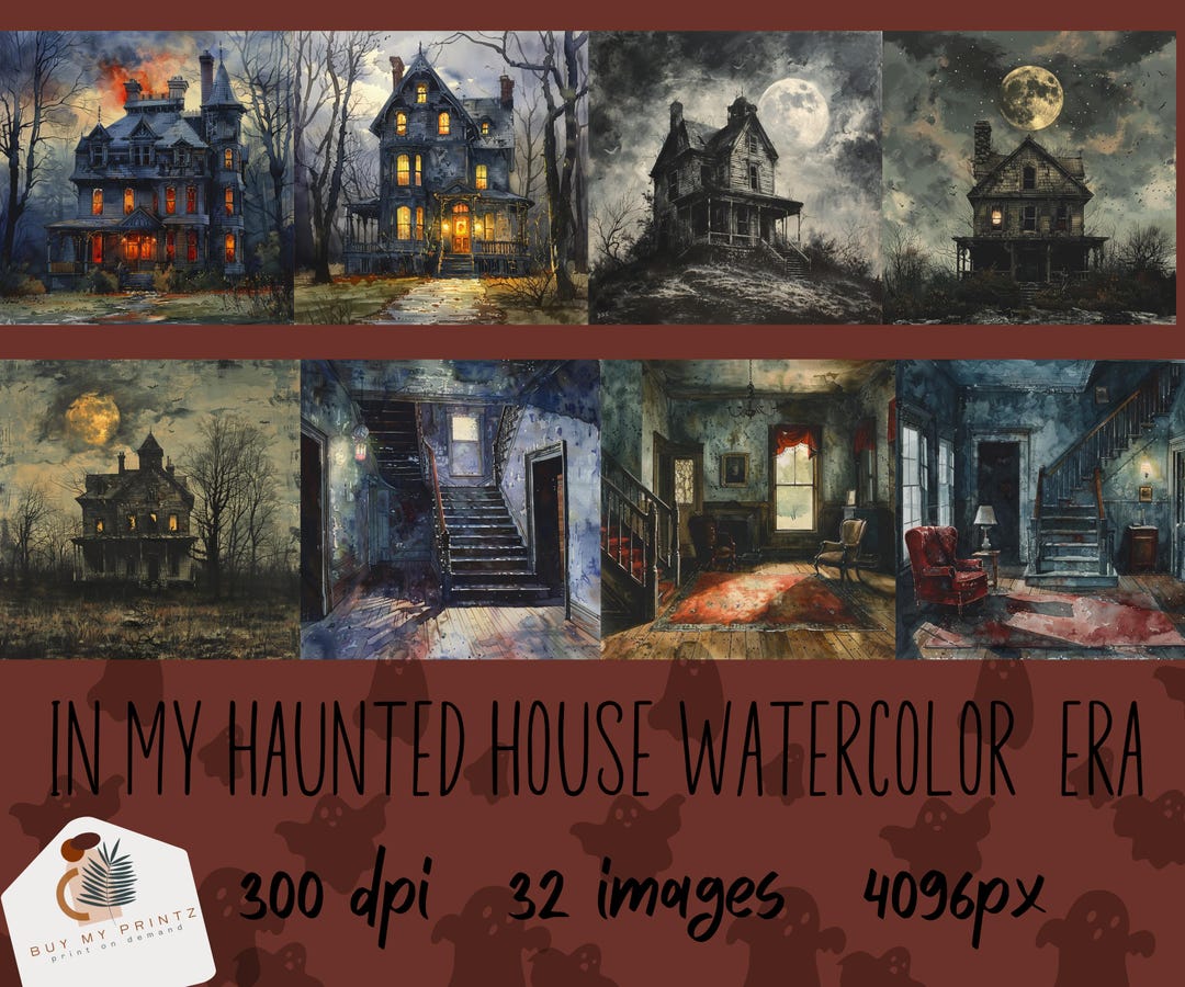 In My Haunted House Watercolor Era Sheets, 32 Spooky Halloween Junk ...