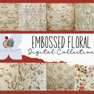 Papier numérique floral élégant en relief, 24 pages pour arrière-plans de journaux indésirables, scrapbooking, travaux manuels d'art et d'artisanat, téléchargement immédiat, usage commercial