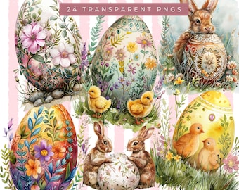 Intricate Floral Easter Egg PNGs | Watercolor Spring Clipart | Transparent Egg Designs for Sublimation, Cards & Crafts | Commercial Use